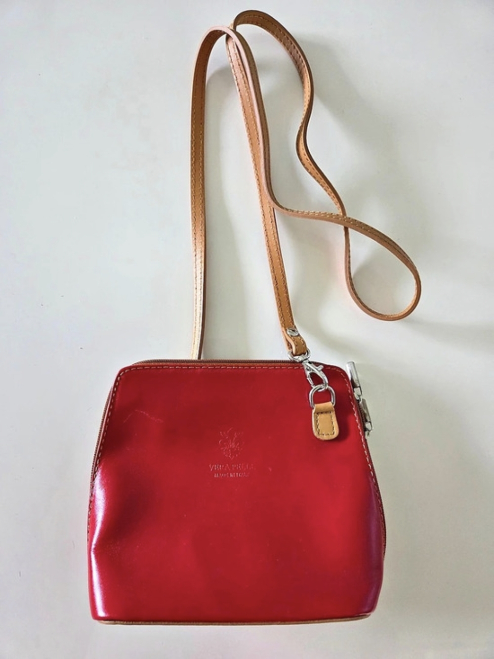 Vera Pelle Red Leather-Look Crossbody Bag